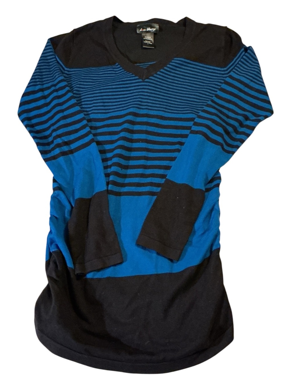 Always Men’s Blue and Black Striped V-Neck Sweater
